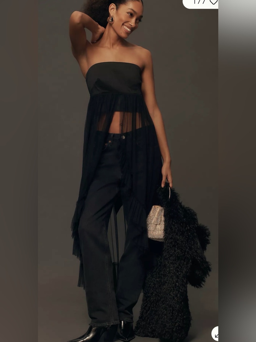 Anthropologie Ecologie Strapless Tulle Tunic Top Black Size M NWT